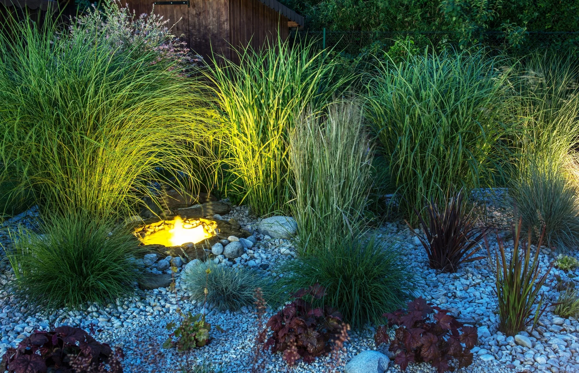 Garden bed with feature lighting in a Croydon backyard